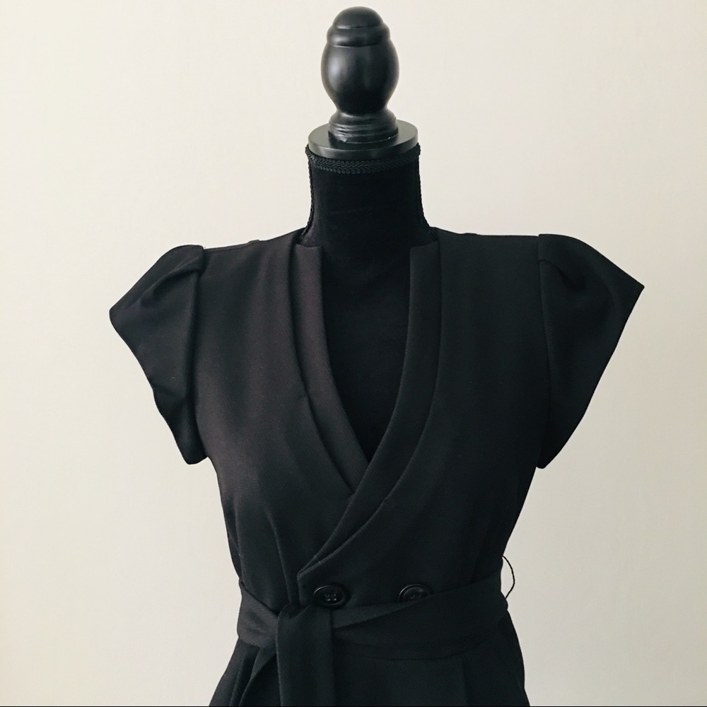 Black Puff Shoulder Double Breasted Dress - image 3